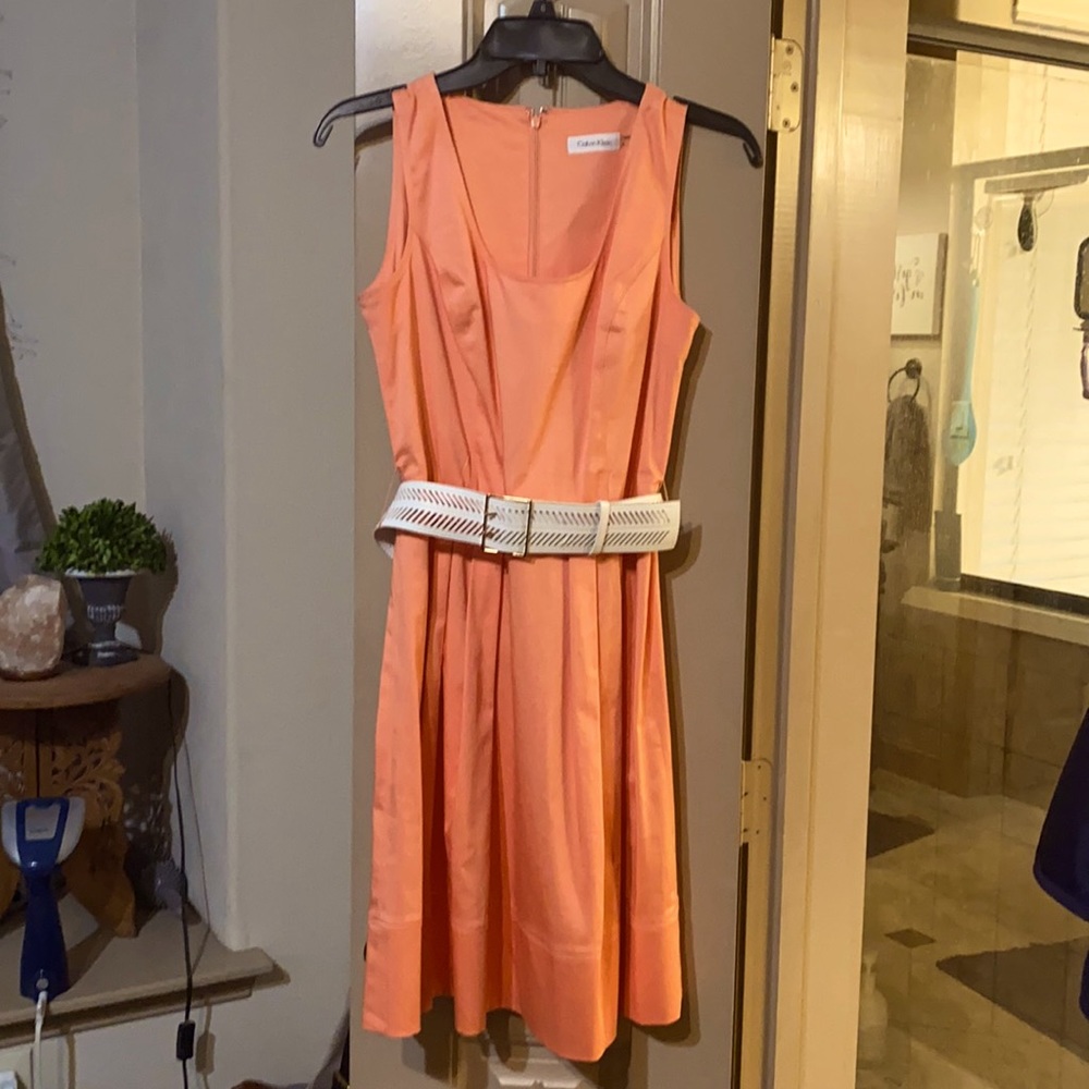 Peach adorable sleeveless, belted dress